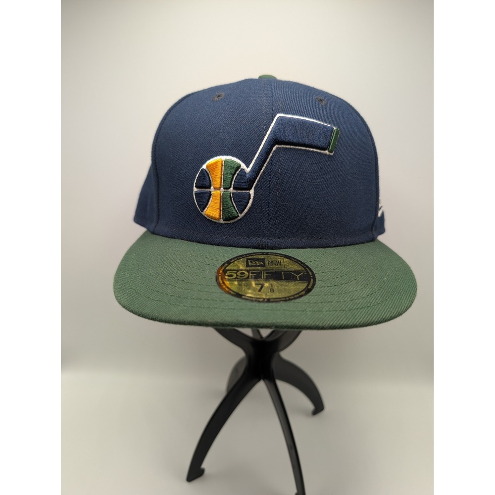 New Era 59FIFTY Utah Jazz Fitted Hat Navy Blue Green Size 7 1/8 NBA Cap